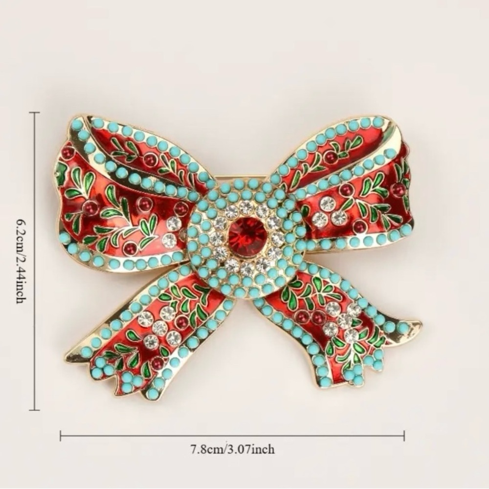 NEW Large Baroque Ribbon Style Bow Brooch Pin with Colorful Enamel Flowers